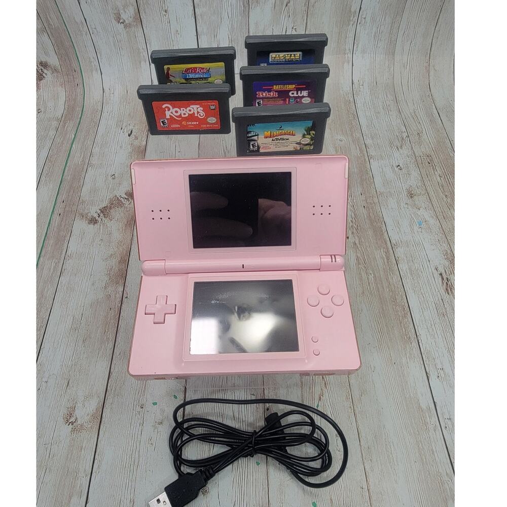 Nintendo Pink DS Lite Handheld System With Stylus Charger 5 GB Games